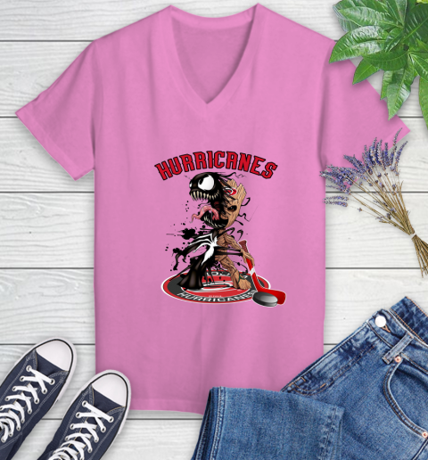 NHL Carolina Hurricanes Hockey Venom Groot Guardians Of The Galaxy Women's V-Neck T-Shirt 14