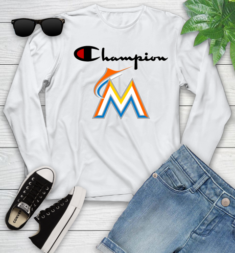 MLB Baseball Miami Marlins Champion Shirt Youth Long Sleeve