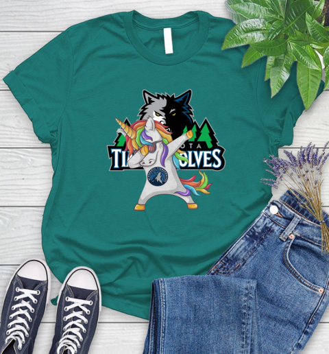 Minnesota Timberwolves NBA Basketball Funny Unicorn Dabbing Sports Women's T-Shirt 12