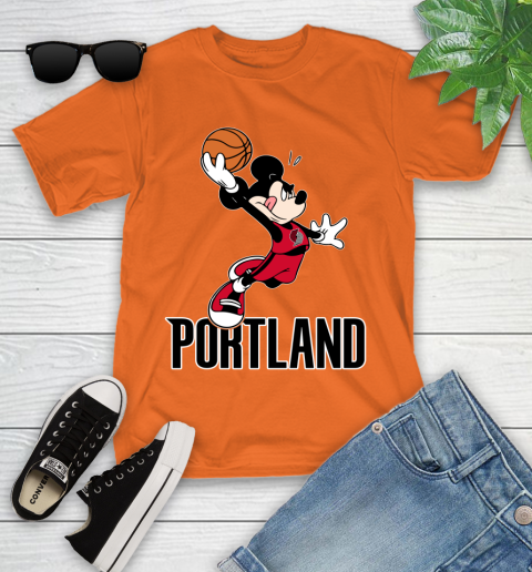NBA Basketball Portland Trail Blazers Cheerful Mickey Mouse Shirt Youth T-Shirt 7