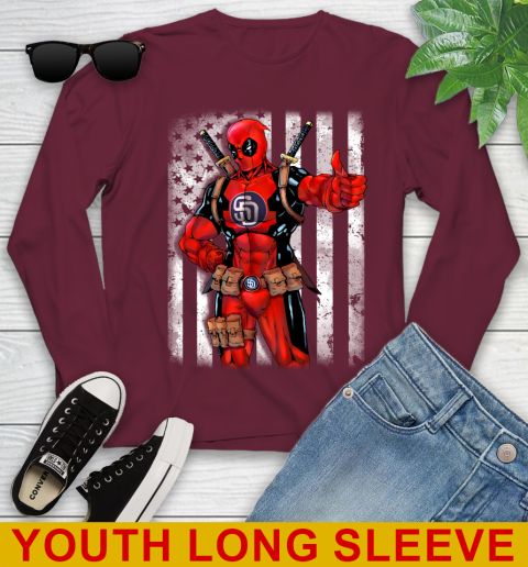 MLB Baseball San Diego Padres Deadpool American Flag Shirt Youth Long Sleeve 6