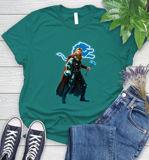 NFL Thor Avengers Endgame Football Detroit Lions Women's T-Shirt 12