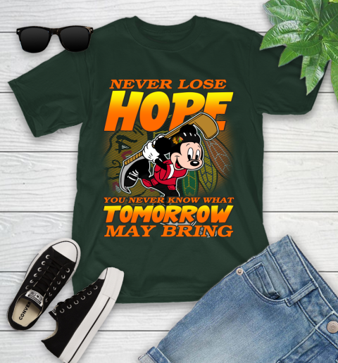 Chicago Blackhawks NHL Hockey ootball Mickey Disney Never Lose Hope Youth T-Shirt 5