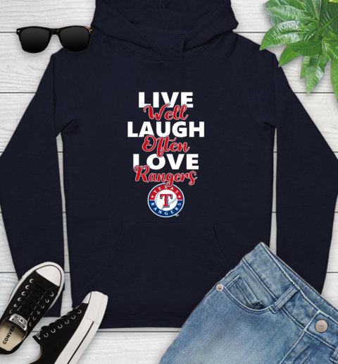 MLB Baseball Texas Rangers Live Well Laugh Often Love Shirt Youth Hoodie 3
