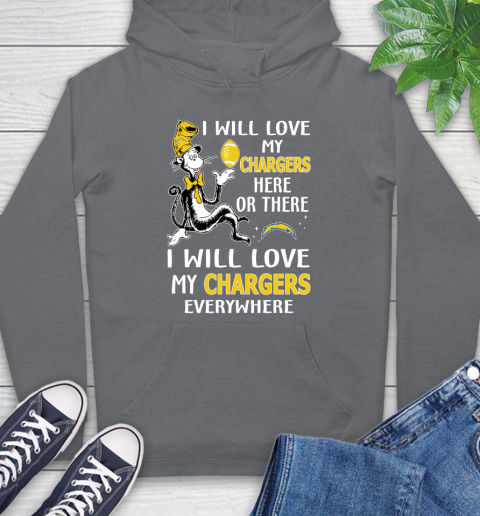 NFL Football Los Angeles Chargers I Will Love My Chargers Everywhere Dr Seuss Shirt Hoodie 7