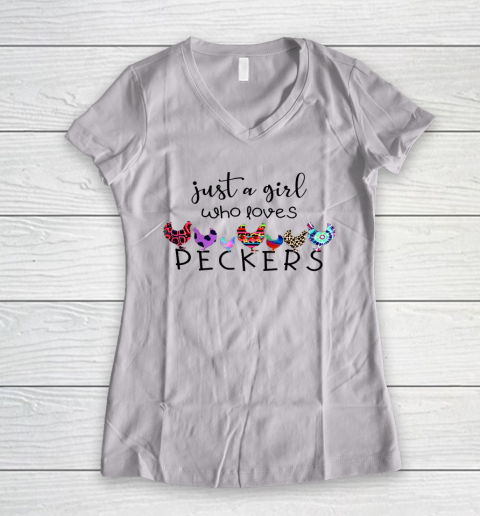 Just A Girl Who Loves Peckers Chicken Leopard Plaid Tie Dye Women's V-Neck T-Shirt