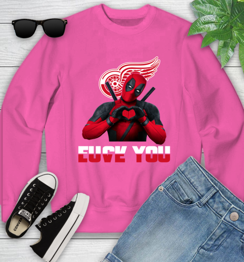 NHL Detroit Red Wings Deadpool Love You Fuck You Hockey Sports Youth Sweatshirt 6