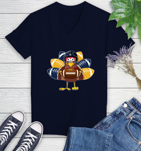 San Diego Chargers Turkey Thanksgiving Day Women's V-Neck T-Shirt 3