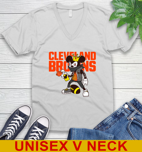 Cleveland Browns NFL Football Mickey Peace Sign Sports V-Neck T-Shirt