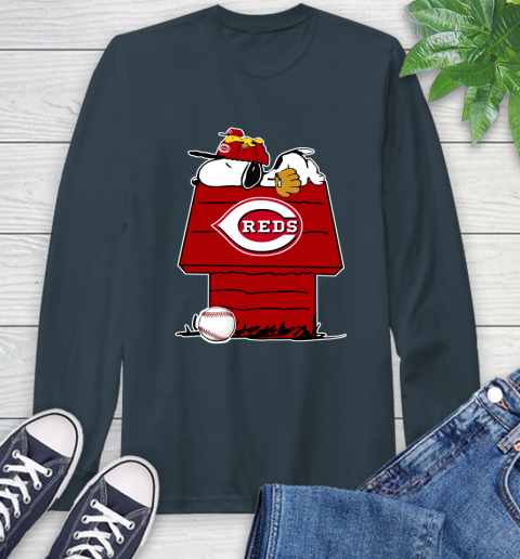 MLB Cincinnati Reds Snoopy Woodstock The Peanuts Movie Baseball T Shirt Long Sleeve T-Shirt 8