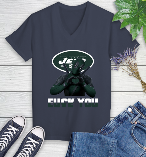 NHL New York Jets Deadpool Love You Fuck You Football Sports Women's V-Neck T-Shirt 12
