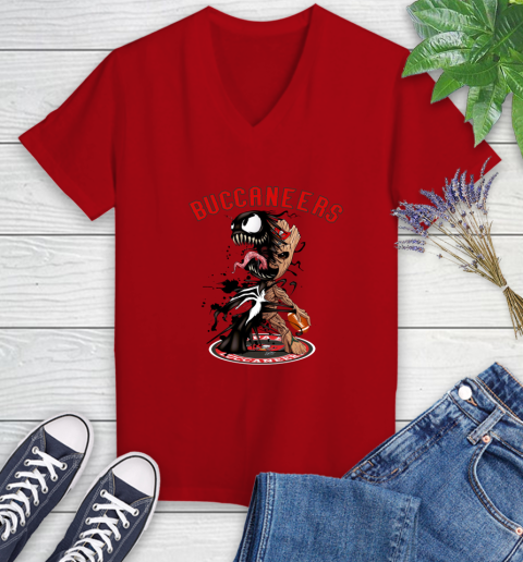 NFL Tampa Bay Buccaneers Football Venom Groot Guardians Of The Galaxy Women's V-Neck T-Shirt 12
