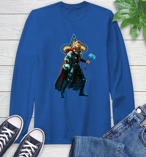 NFL Thor Avengers Endgame Football New Orleans Saints Long Sleeve T-Shirt 9