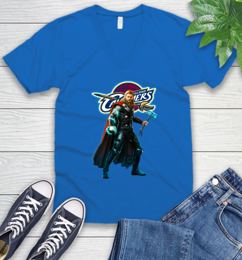 NBA Thor Avengers Endgame Basketball Cleveland Cavaliers V-Neck T-Shirt 6