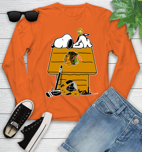 Chicago Blackhawks NHL Hockey Snoopy Woodstock The Peanuts Movie Youth Long Sleeve 4