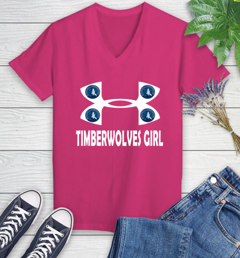 NBA Minnesota Timberwolves Girl Under Armour Basketball Sports Women's V-Neck T-Shirt 9