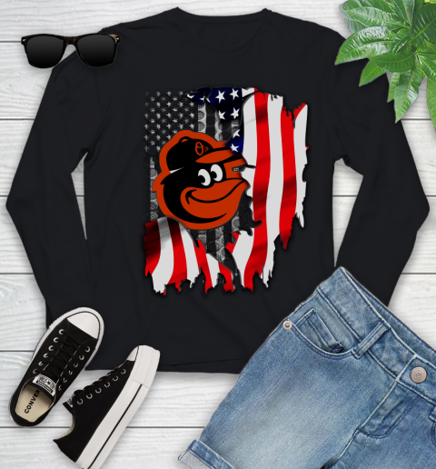 Baltimore Orioles MLB Baseball American Flag Youth Long Sleeve