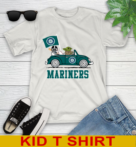 MLB Baseball Seattle Mariners Darth Vader Baby Yoda Driving Star Wars Shirt Youth T-Shirt 12