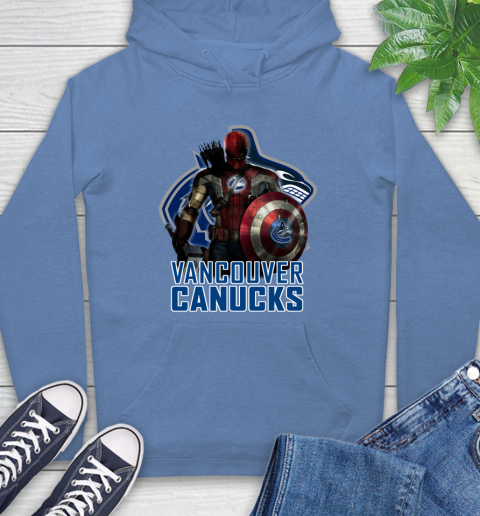NHL Captain America Thor Spider Man Hawkeye Avengers Endgame Hockey Vancouver Canucks Hoodie 11