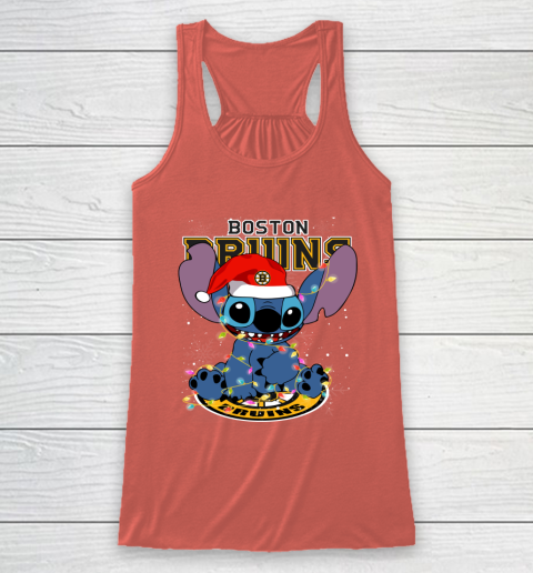 Boston Bruins NHL Hockey noel stitch Christmas Racerback Tank 2