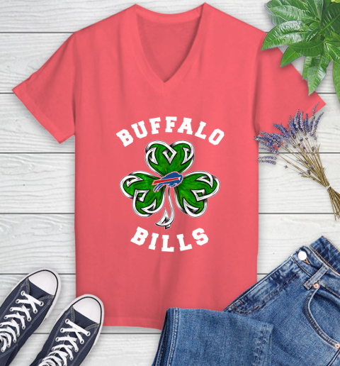 NFL Buffalo Bills Three Leaf Clover St Patrick's Day Football Sports Women's V-Neck T-Shirt 6
