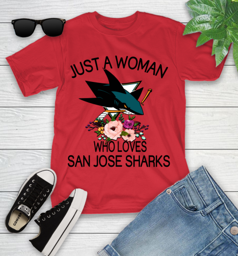 NHL Just A Woman Who Loves San Jose Sharks Hockey Sports Youth T-Shirt 8
