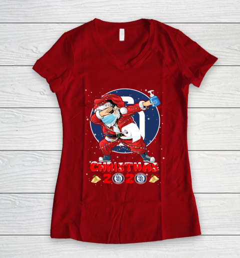 San Diego Padres Funny Santa Claus Dabbing Christmas 2020 MLB Women's V-Neck T-Shirt 8