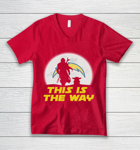 Los Angeles Chargers NFL Football Star Wars Yoda And Mandalorian This Is The Way V-Neck T-Shirt 6