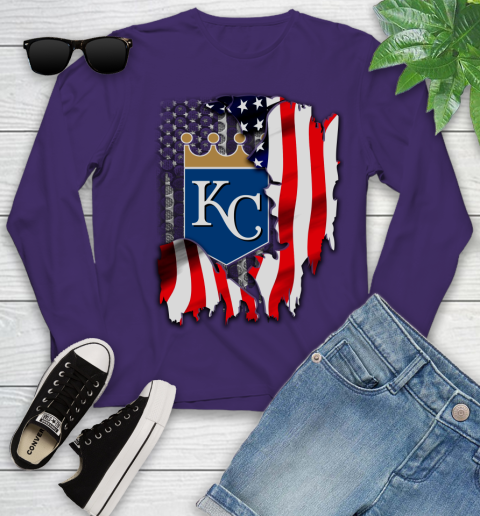 Kansas City Royals MLB Baseball American Flag Youth Long Sleeve 4