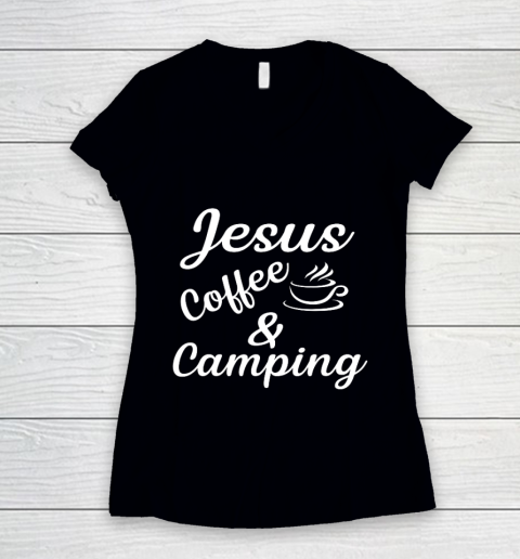 Jesus coffe Camping Women's V-Neck T-Shirt