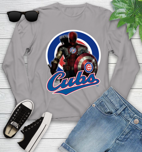 MLB Captain America Thor Spider Man Hawkeye Avengers Endgame Baseball Chicago Cubs Youth Long Sleeve 5