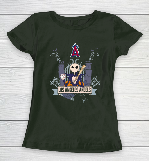 MLB Los Angeles Angels Baseball Jack Skellington Halloween Women's T-Shirt 4