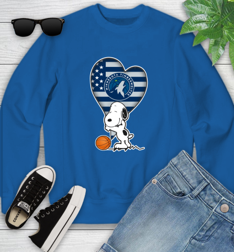 Minnesota Timberwolves NBA Basketball The Peanuts Movie Adorable Snoopy Youth Sweatshirt 8