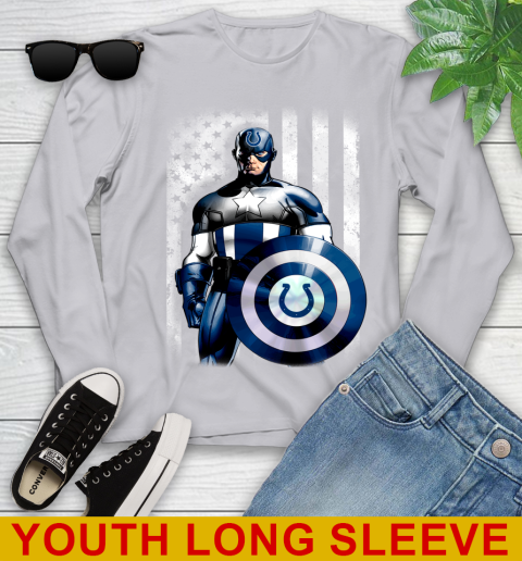 Indianapolis Colts NFL Football Captain America Marvel Avengers American Flag Shirt Youth Long Sleeve 5