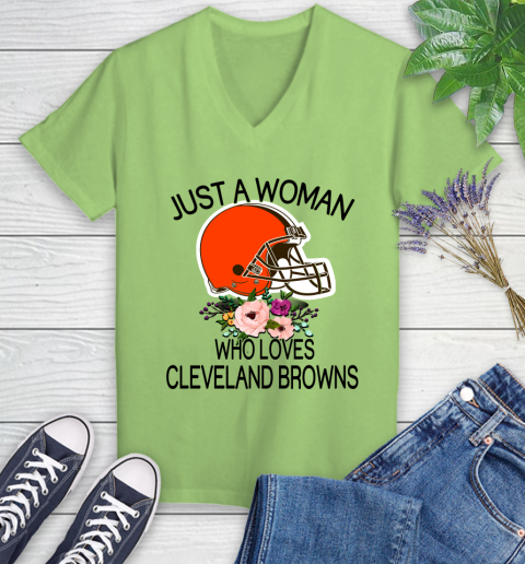NFL Just A Woman Who Loves Cleveland Browns Football Sports Women's V-Neck T-Shirt 6