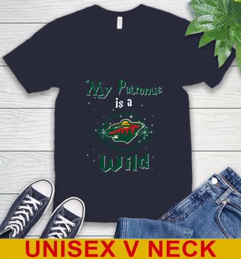 NHL Hockey Harry Potter My Patronus Is A Minnesota Wild V-Neck T-Shirt 2