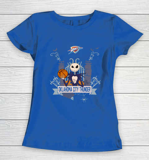 NBA Oklahoma City Thunder Basketball Jack Skellington Halloween Women's T-Shirt 8