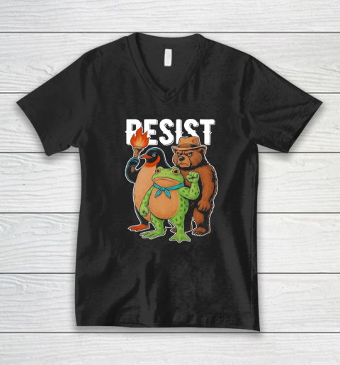 Portland Frog Protester Resist Animals Shirt V-Neck T-Shirt