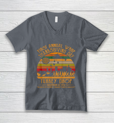 WKRP Thanksgiving Day Turkey Drop V-Neck T-Shirt 4