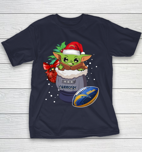 Los Angeles Chargers Christmas Baby Yoda Star Wars Funny Happy NFL Youth T-Shirt 4