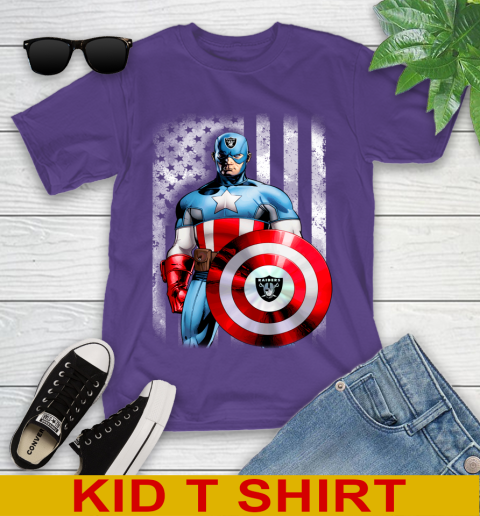 Oakland Raiders NFL Football Captain America Marvel Avengers American Flag Shirt Youth T-Shirt 3