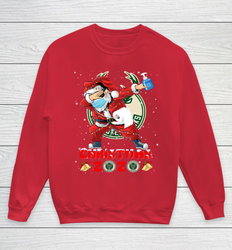 Milwaukee Bucks Funny Santa Claus Dabbing Christmas 2020 NBA Youth Sweatshirt 7