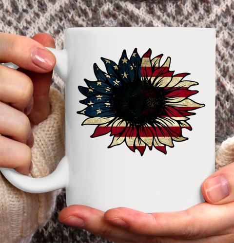 American Flag Sunflower America Patriotic 4th July Holiday Ceramic Mug 11oz