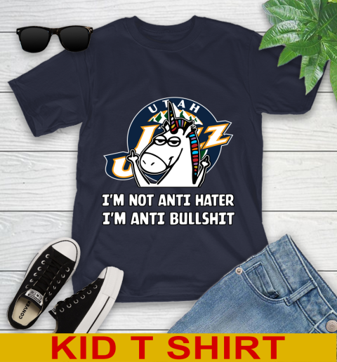Utah Jazz NBA Basketball Unicorn I'm Not Anti Hater I'm Anti Bullshit Youth T-Shirt 3