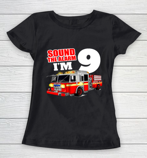 Kids Fire Truck 9th Birthday T Shirt Boy Firefighter 9 Years Old Women's T-Shirt