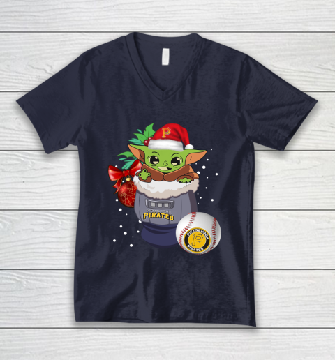 Pittsburgh Pirates Christmas Baby Yoda Star Wars Funny Happy MLB V-Neck T-Shirt 3