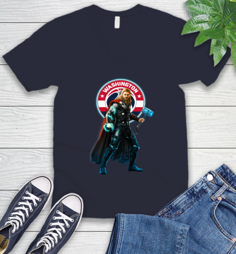 NBA Thor Avengers Endgame Basketball Washington Wizards V-Neck T-Shirt 3