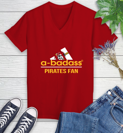 MLB A Badass Pittsburgh Pirates Fan Adidas Baseball Sports Women's V-Neck T-Shirt 11