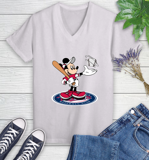 MLB Baseball Minnesota Twins Cheerful Mickey Disney Shirt Women's V-Neck T-Shirt 2