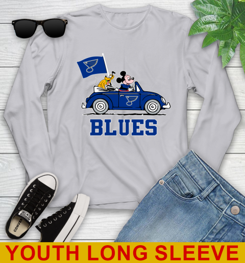 NHL Hockey St.Louis Blues Pluto Mickey Driving Disney Shirt Youth Long Sleeve 6